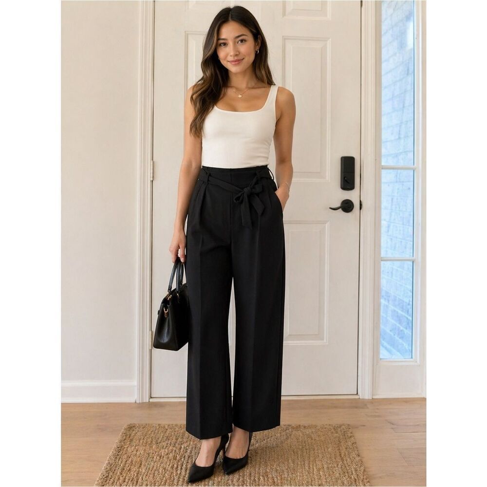 Nanette Lepore Black High-Waist Wide Leg Pants with Tie Belt